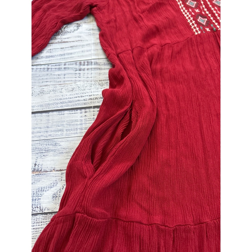 Knox Rose Maxi Dress Women XL Red Embroidered Boho Tiered Long Sleeve XL - Picture 7 of 7